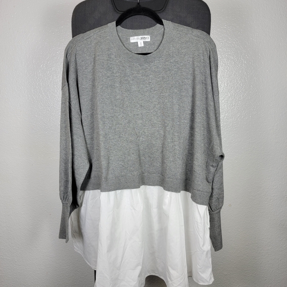 Everyday Jones By Madeline Jones Shirt Tail Knit Jumper Plus Size 3X Gray White - Picture 1 of 6
